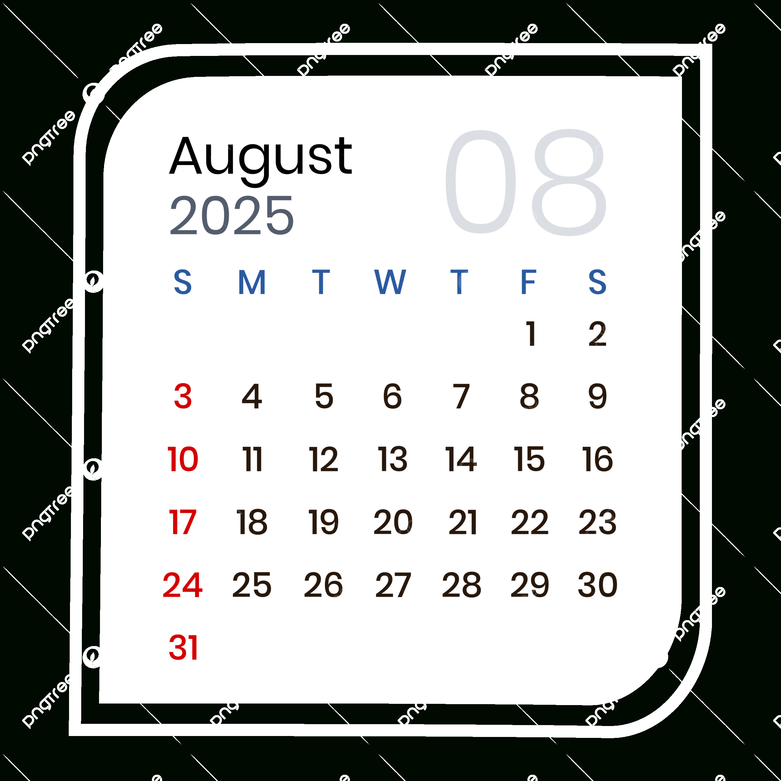 August 2025 Calendar Minimalist Vector, 2025, August Calendar - August 2025 Calendar Png