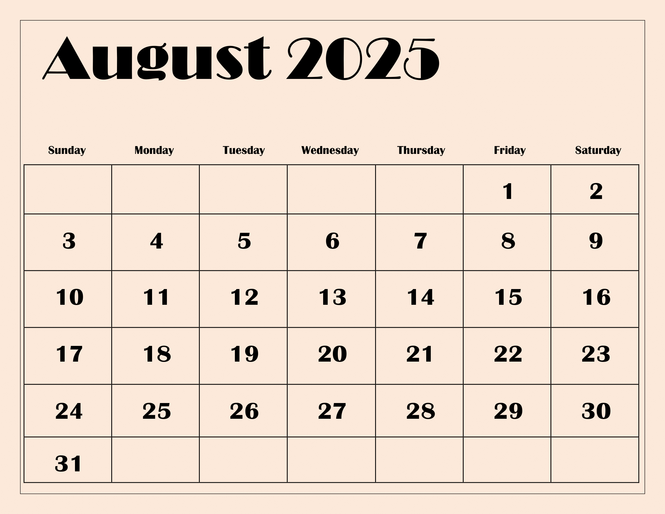 August 2025 Calendar Printable Pdf Template With Holidays - Show Me the Month of August 2025 Calendar