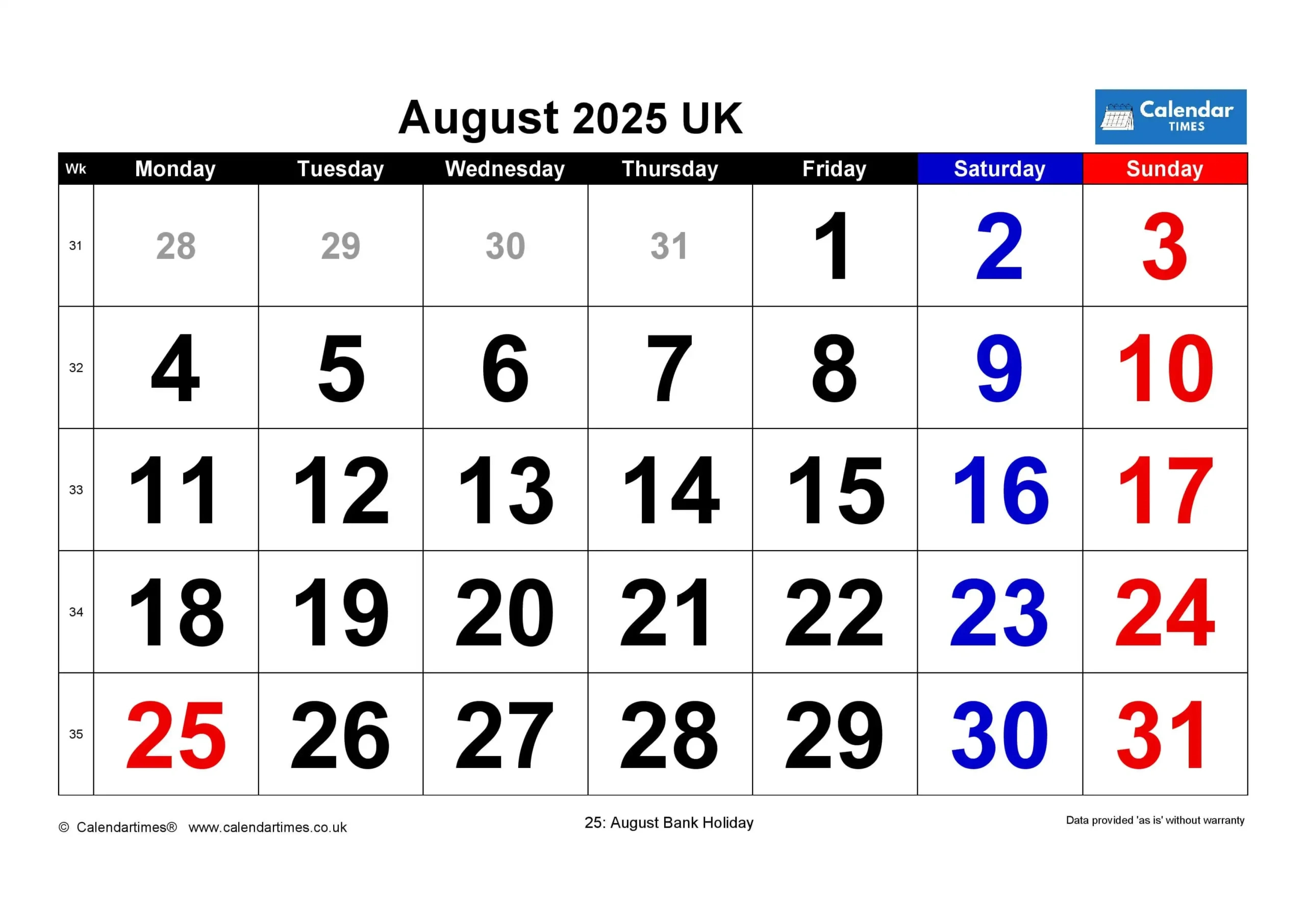 August 2025 Calendar Printable Uk - Free Templates &amp;amp; More - August 17 2025 Calendar