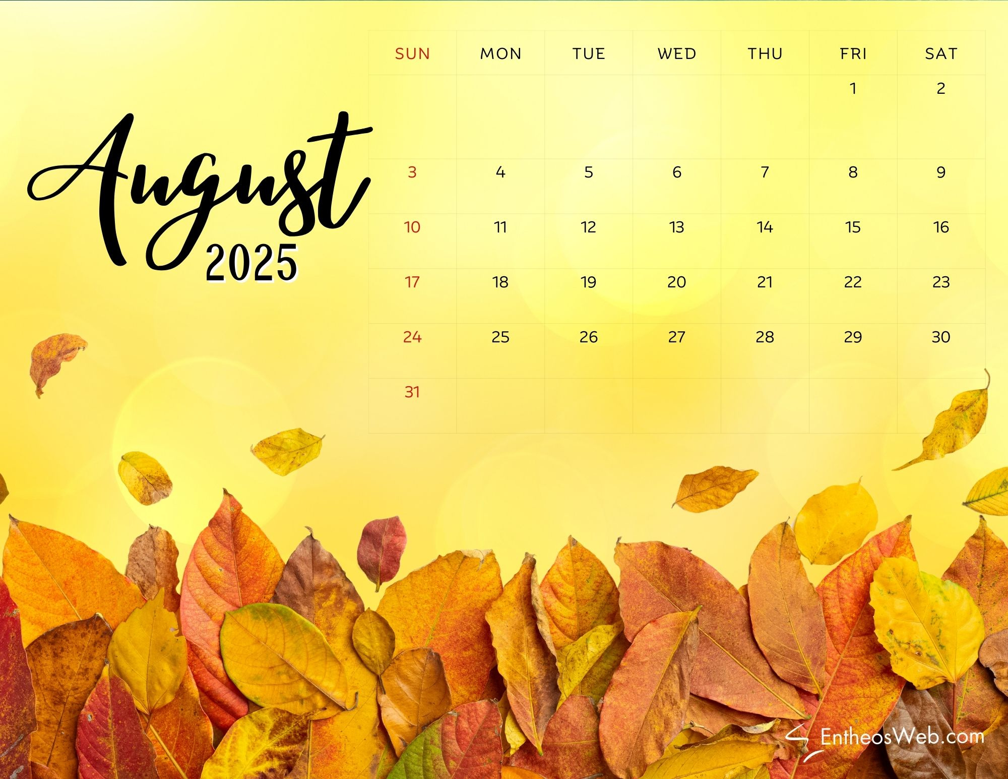 August 2025 Calendar Printables &amp;amp; Wallpapers | Entheosweb - August 2025 Desktop Calendar