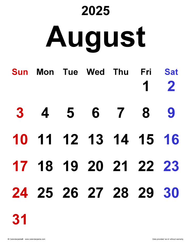 August 29 2025 Calendar
