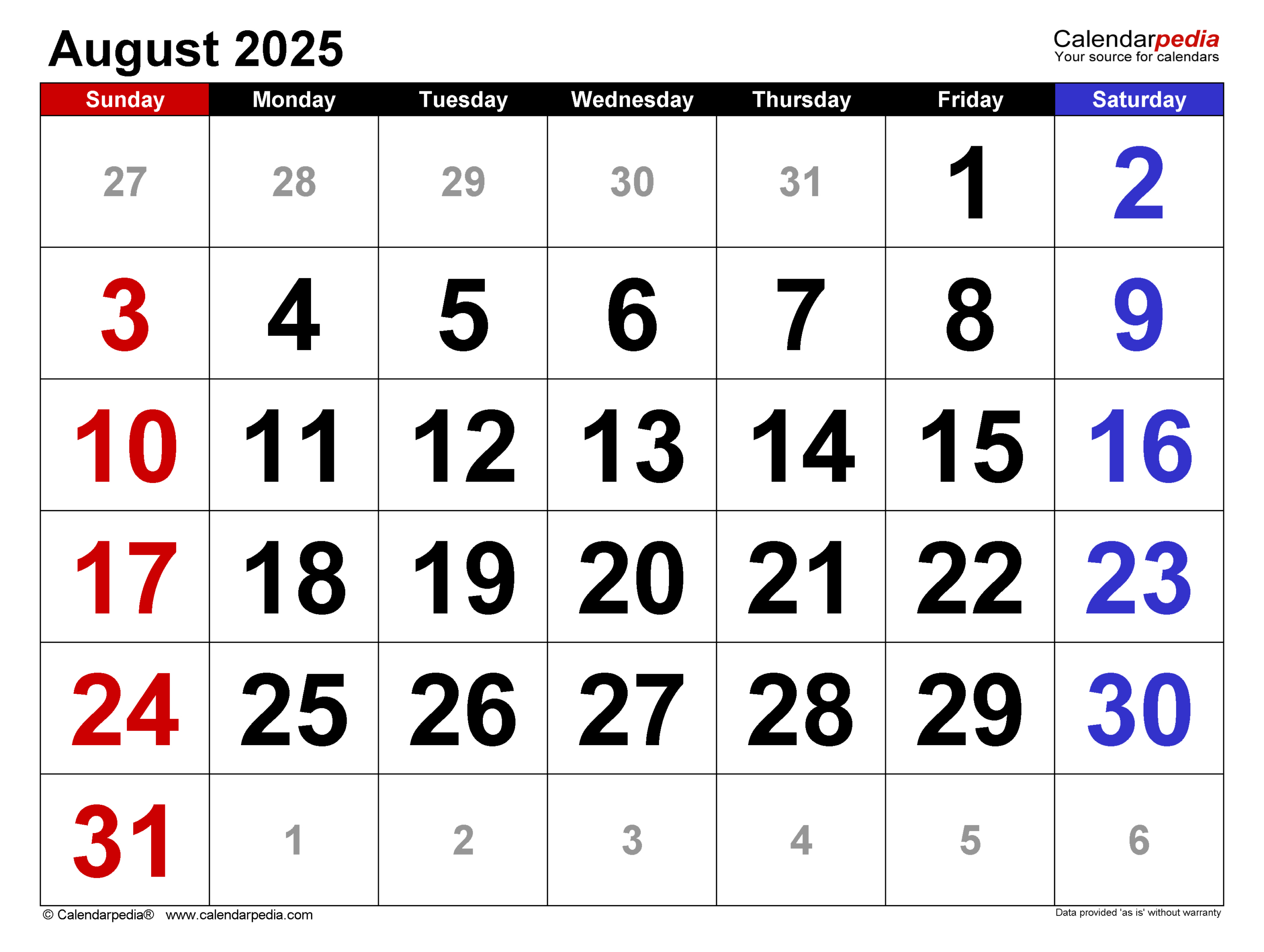 August 2025 Calendar | Templates For Pdf, Excel And Word - August 5 2025 Calendar