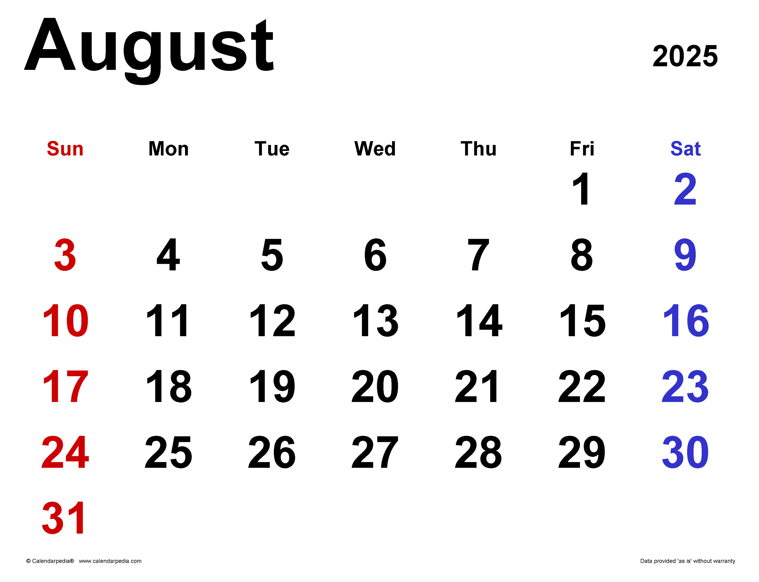 August 2025 Calendar | Templates For Pdf, Excel And Word - August 6 2025 Calendar