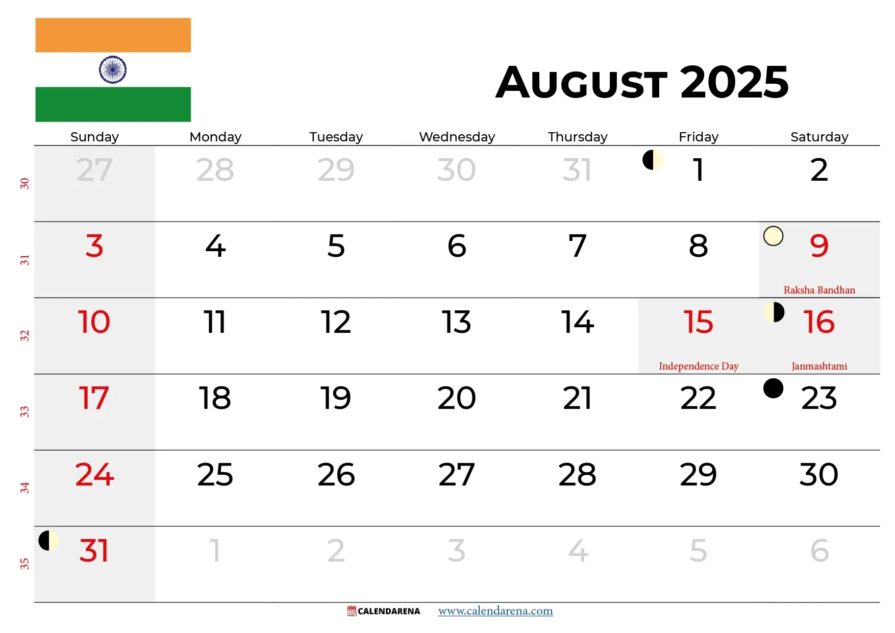 August 2025 Calendar With Holidays India - August National Day Calendar 2025