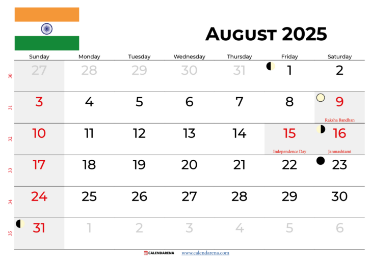 Holiday Calendar August 2025