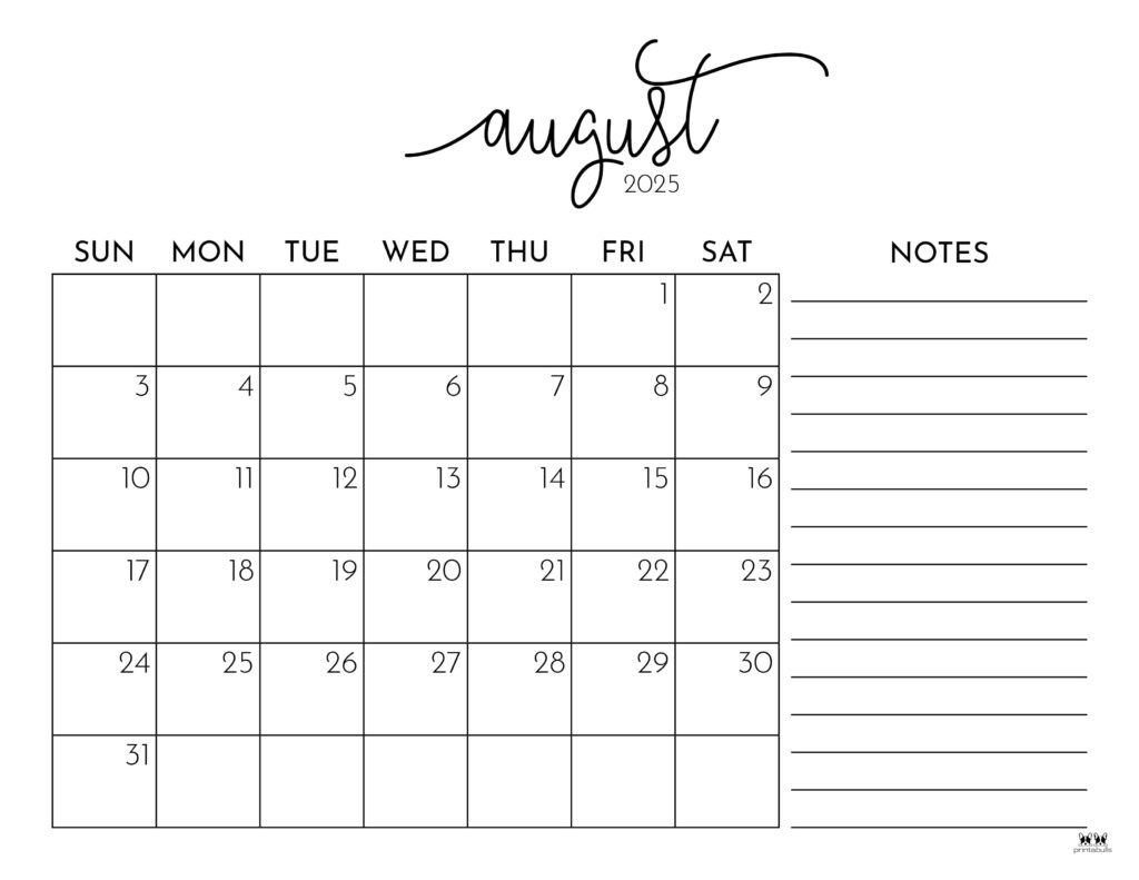 August 2025 Calendars - 107 Free Printables | Printabulls - August 2025 Calendar With Lines