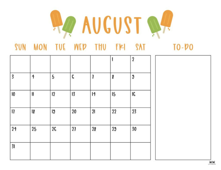 August Fillable Calendar 2025