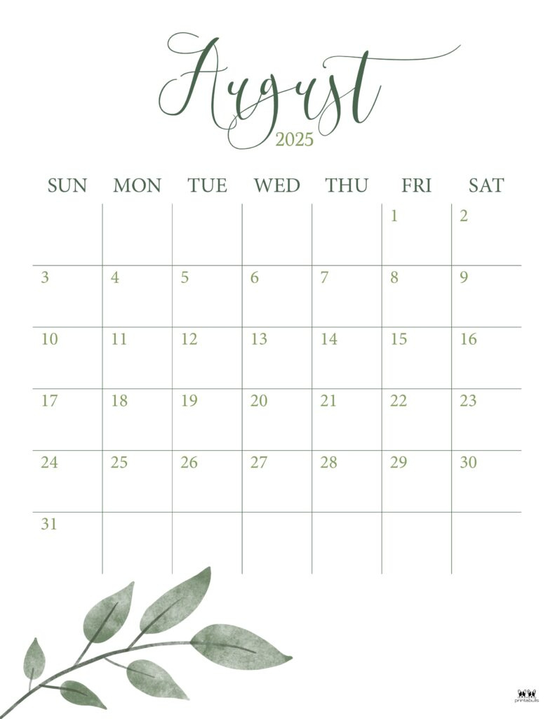 August 2025 Calendars - 107 Free Printables | Printabulls - Calendar Page For August 2025