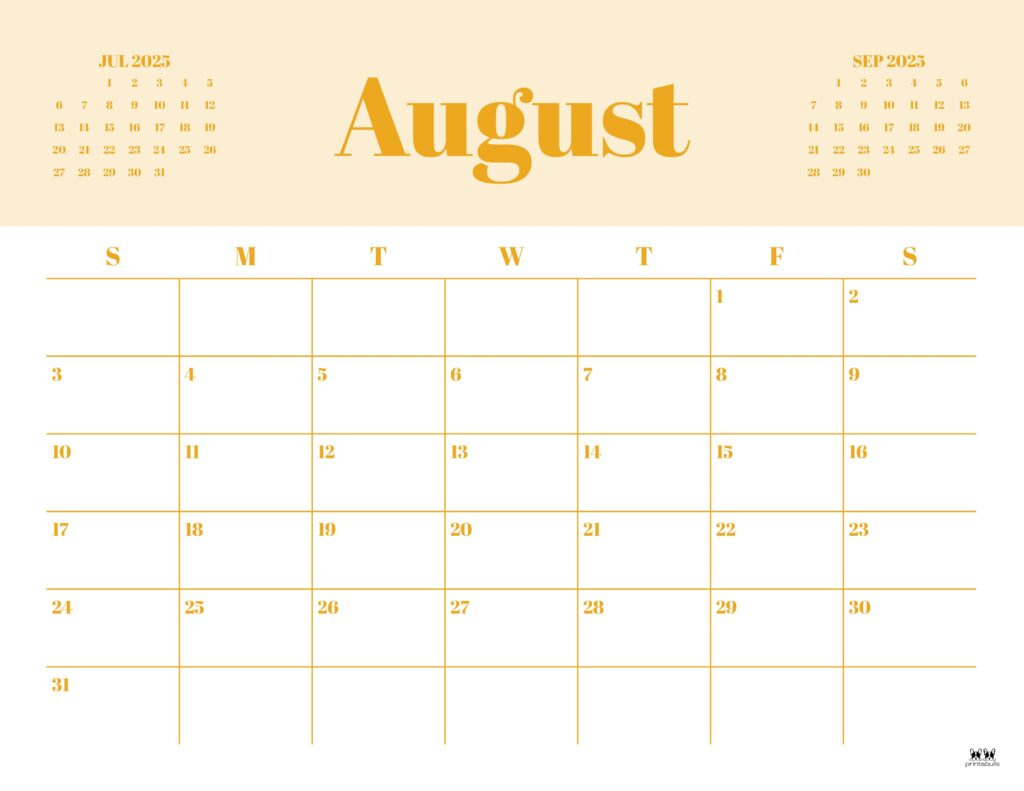 August 2025 Calendars - 107 Free Printables | Printabulls - Calendar Page For August 2025