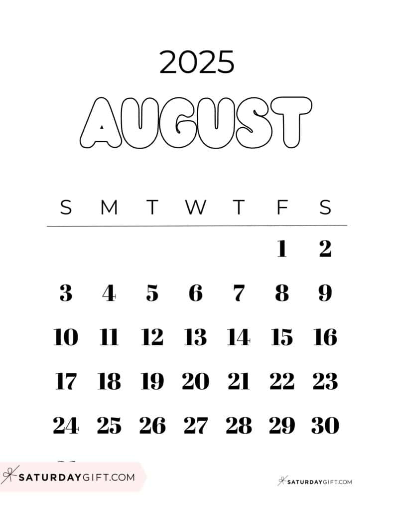 August 2025 Calendars - 23 Cute Free Printable Pdfs | Saturdaygift - August 7 2025 Calendar