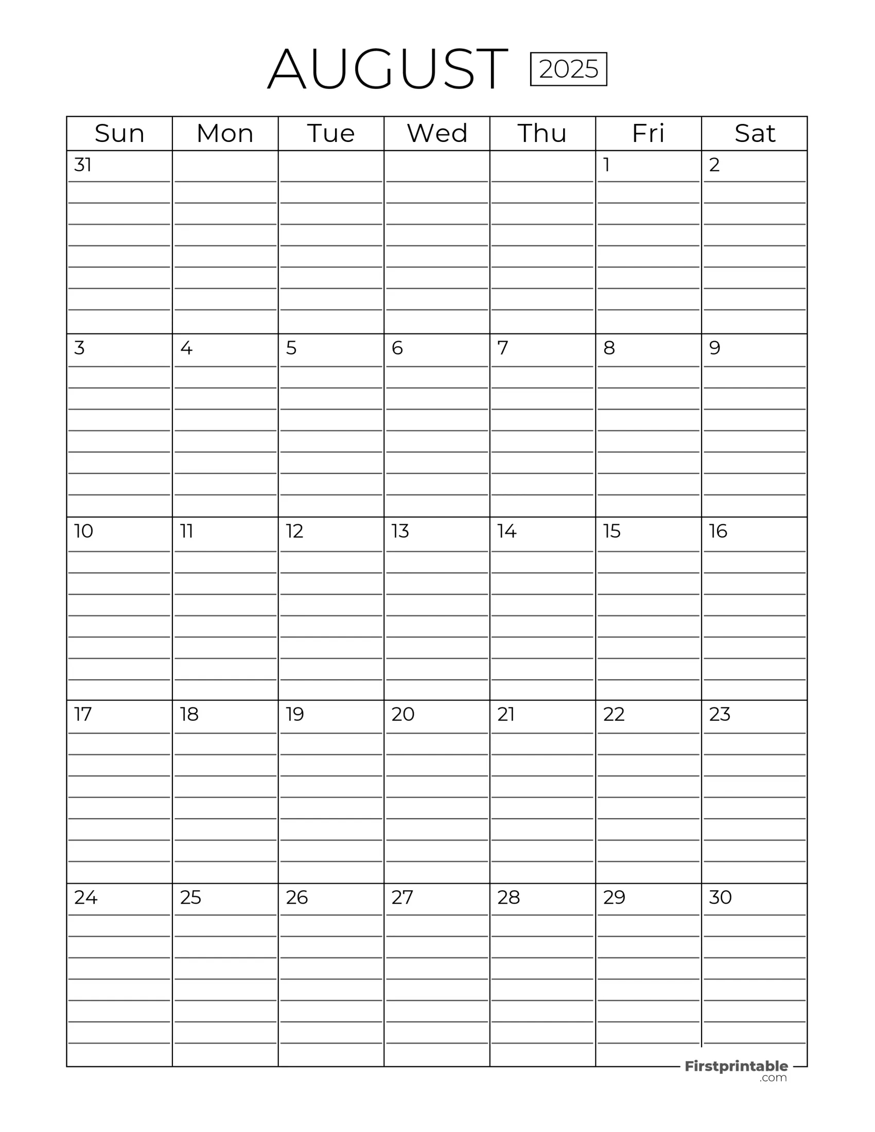 August 2025 Calendars - Free Printable &amp;amp; Fillable - August 2025 Calendar Printable With Lines