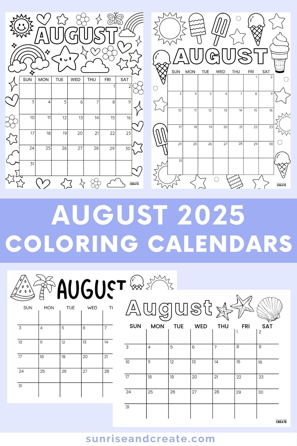 August 2025 Coloring Calendars - Free Printables - August 2025 Coloring Calendar