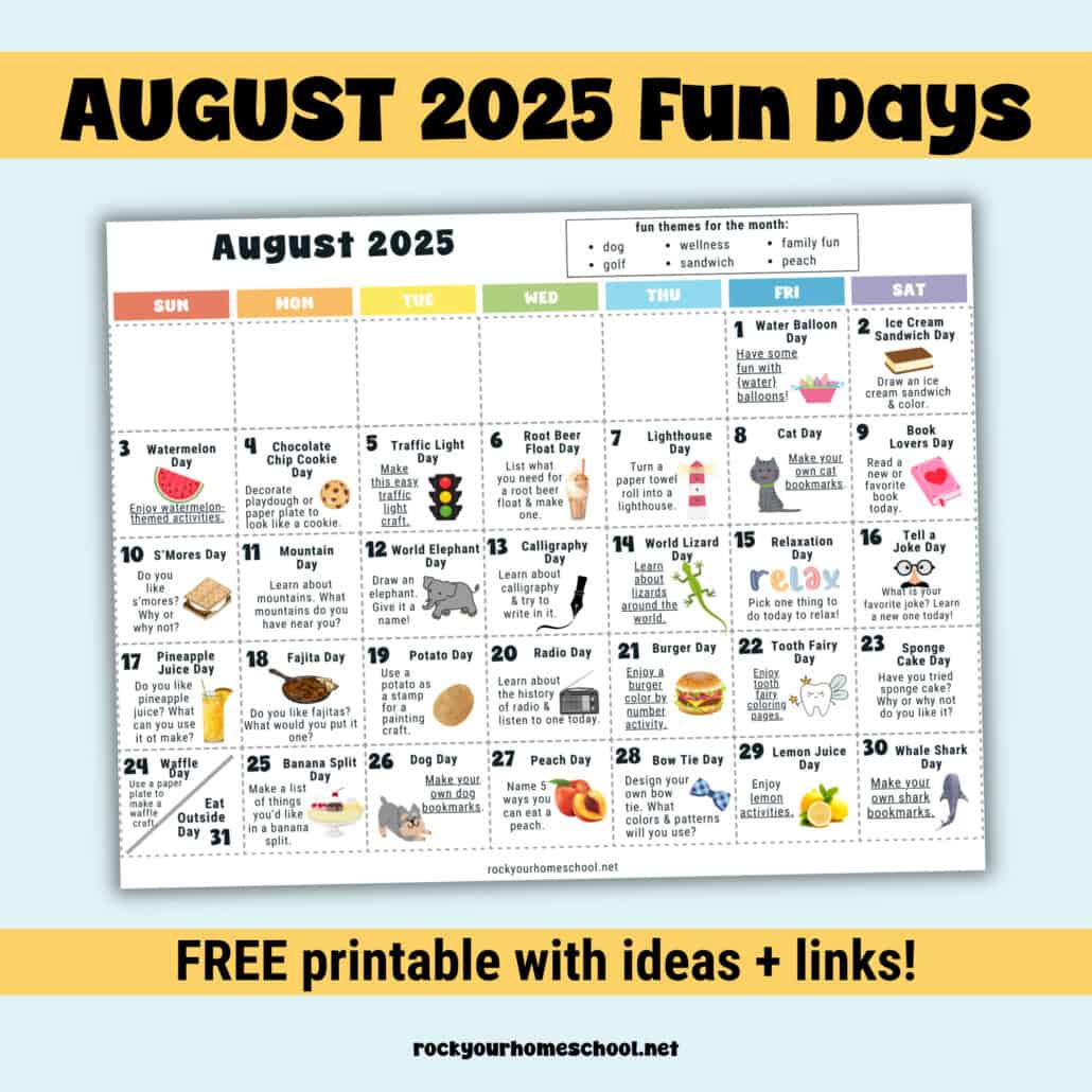 August 2025 Fun Days Calendar (Color) - Rock Your Homeschool - August National Day Calendar 2025