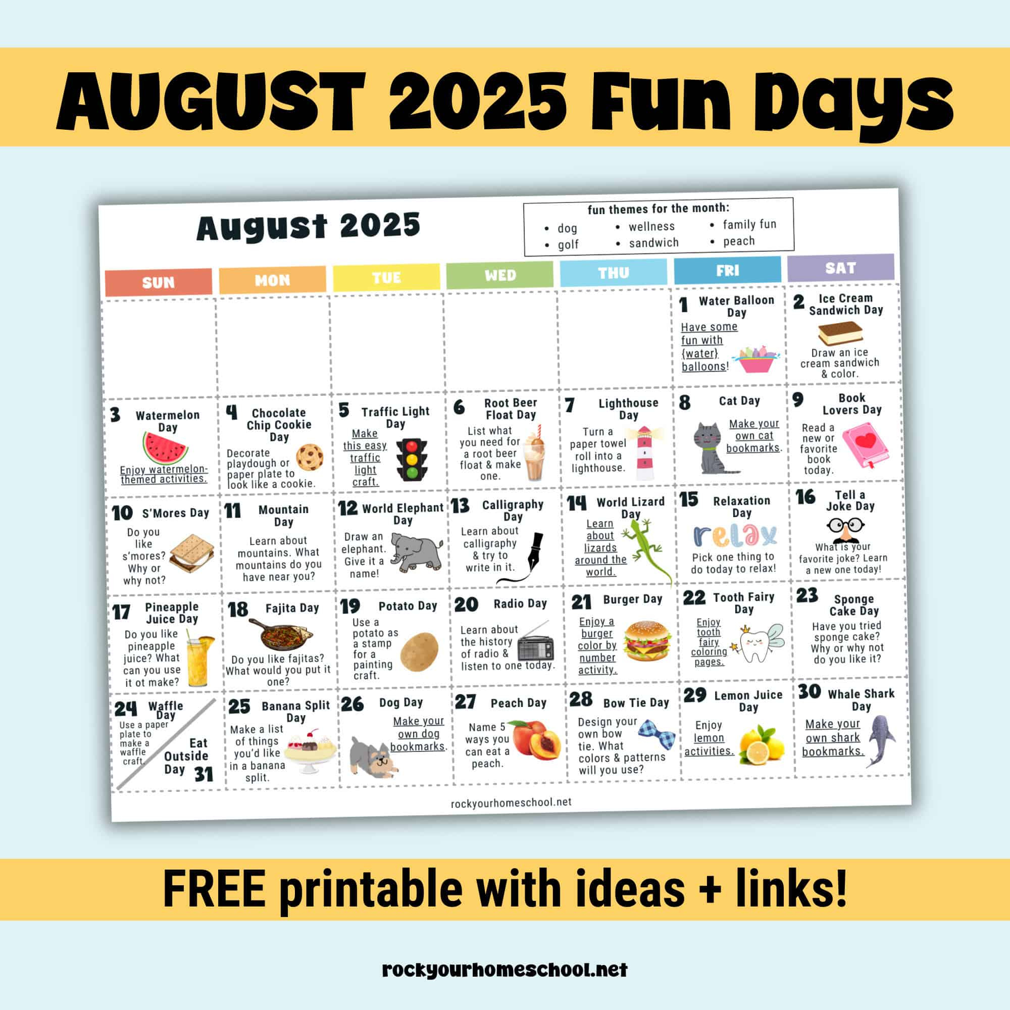 August 2025 Fun Days Calendar (Color) - Rock Your Homeschool - National Day Calendar For August 2025