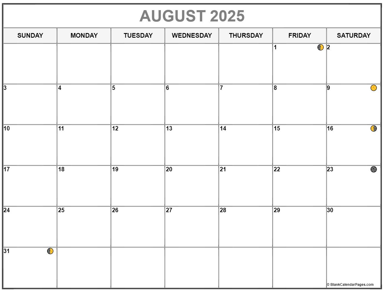 August 2025 Lunar Calendar | Moon Phase Calendar - Moon Calendar August 2025