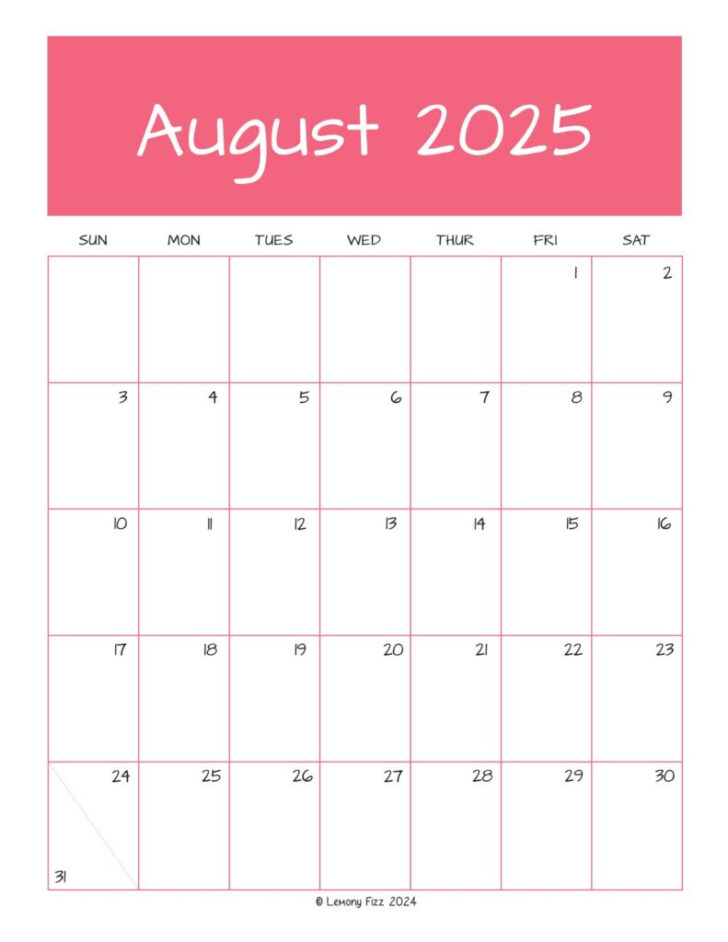 August Bullet Journal Calendar 2025