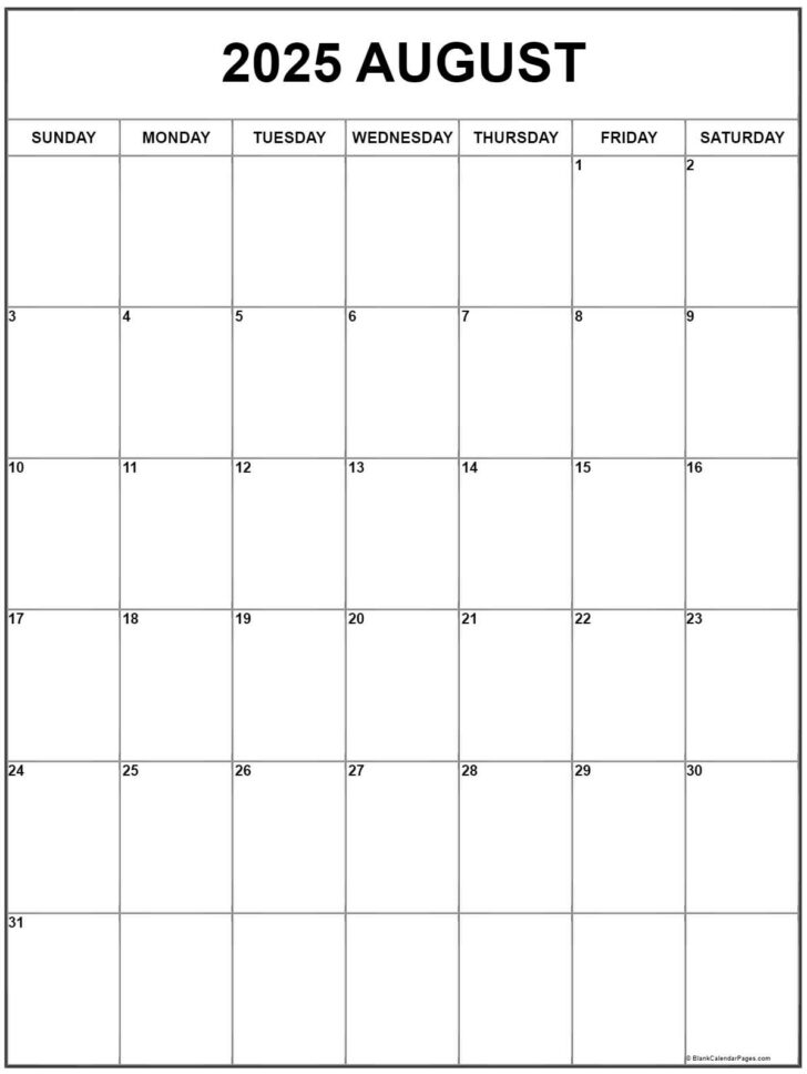 August 2025 Calendar Printable Free
