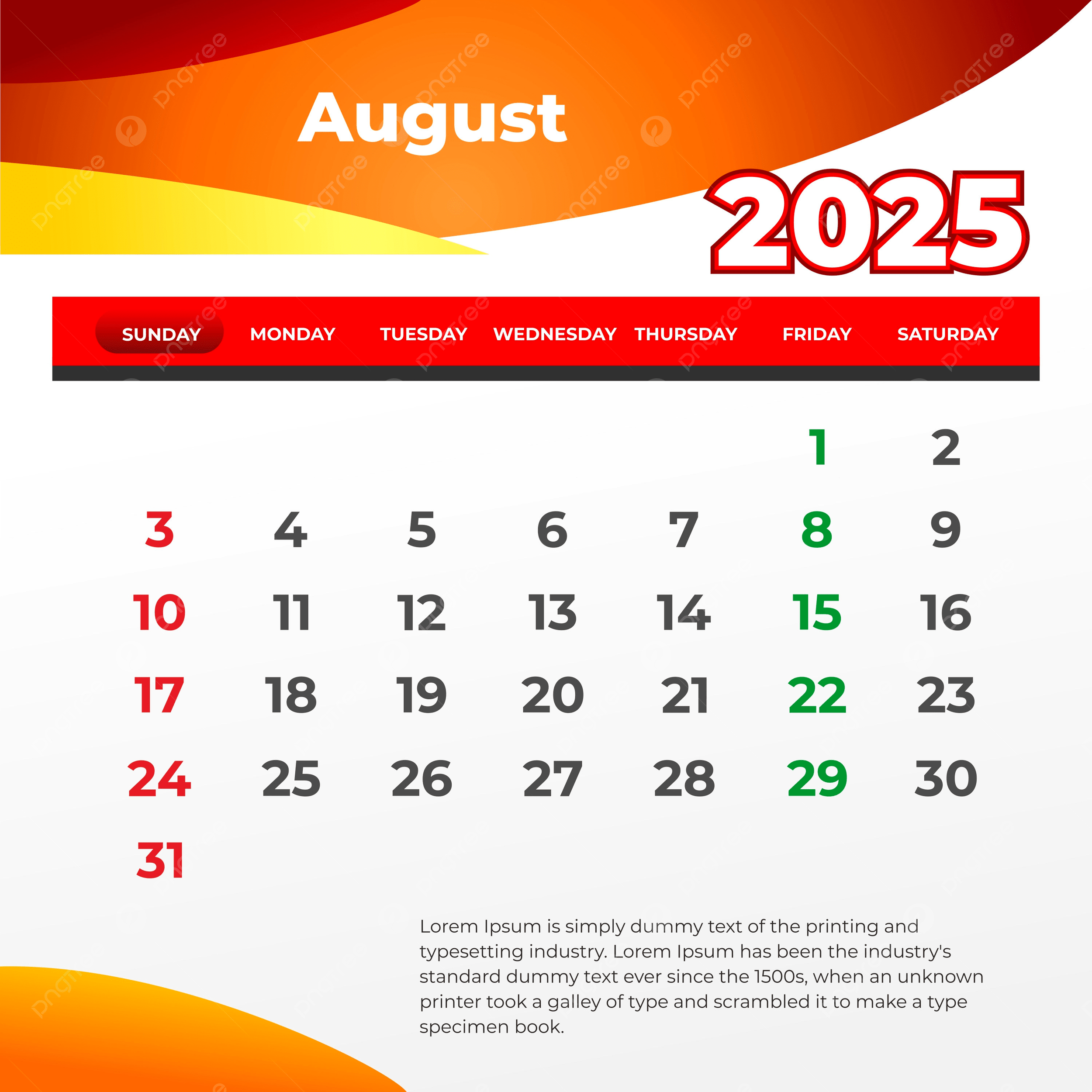 August 2025 Wall Calendar Print And Post On Social Media Vector - August 2025 Social Media Calender