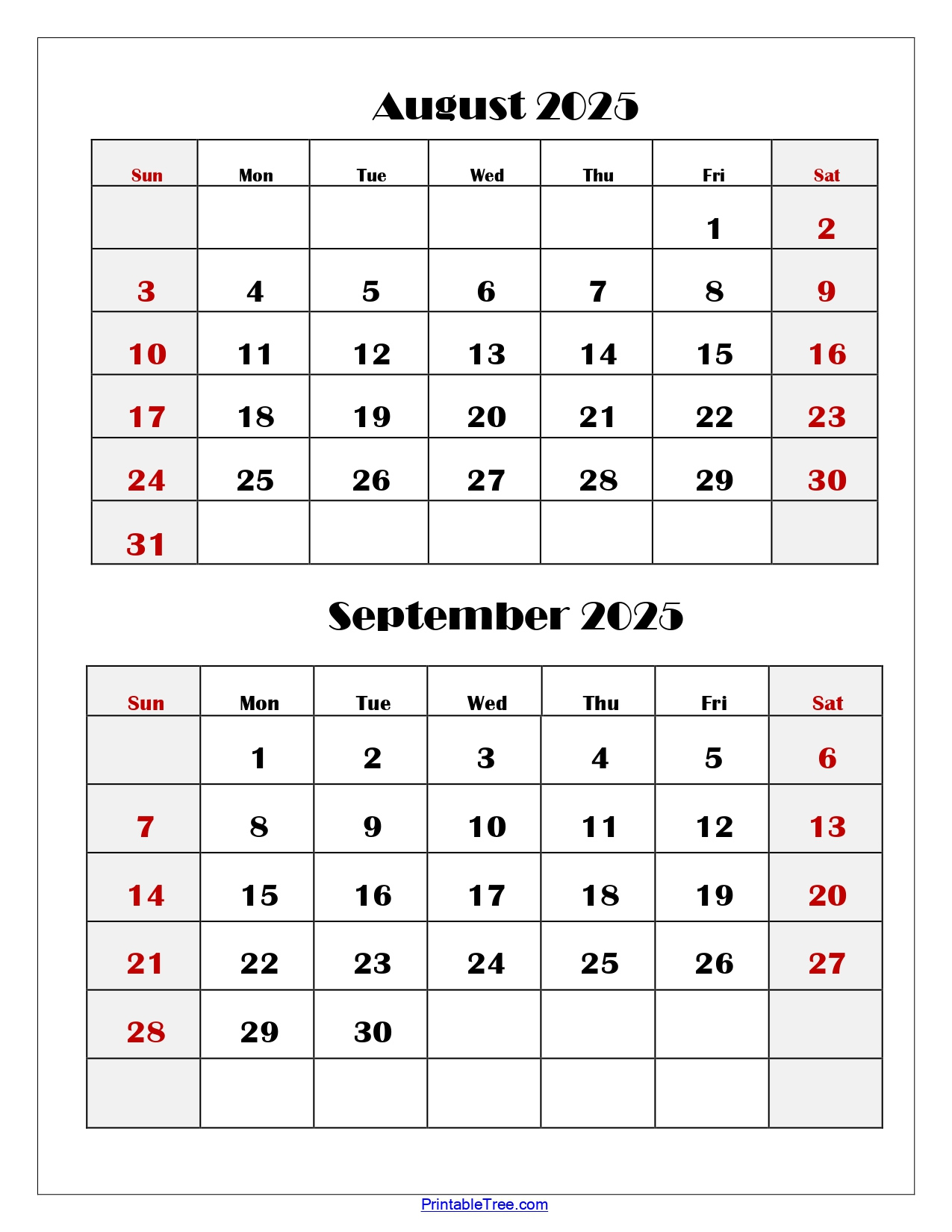 August And September 2025 Calendar Printable Pdf | Two Months Calendar - Calendar August and September 2025