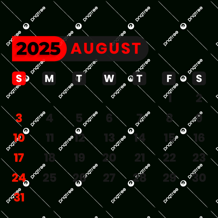 August 2025 Calendar Png