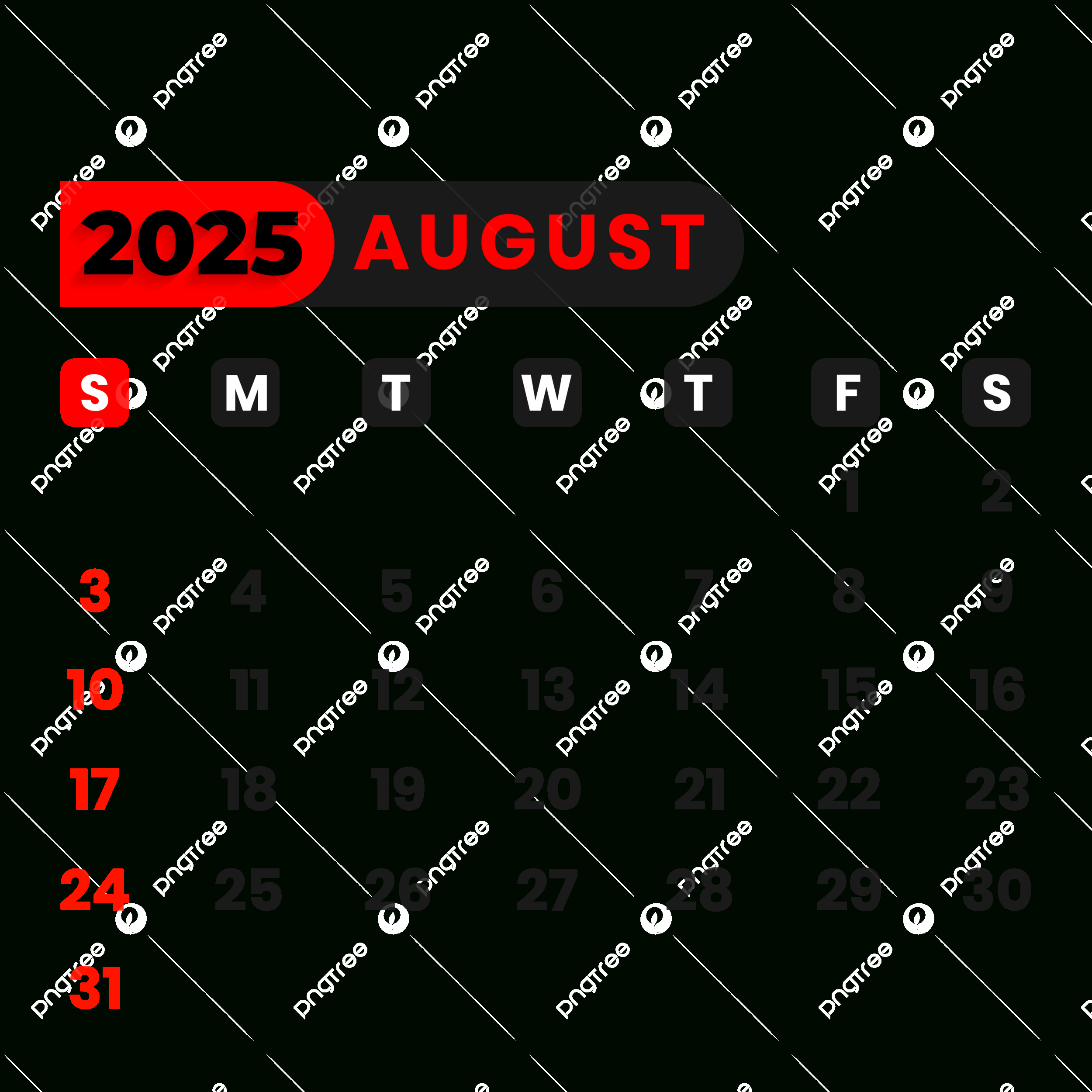 August Calendar 2025 Vector, August, Calendar, 2025 Png And Vector - August 2025 Calendar Png