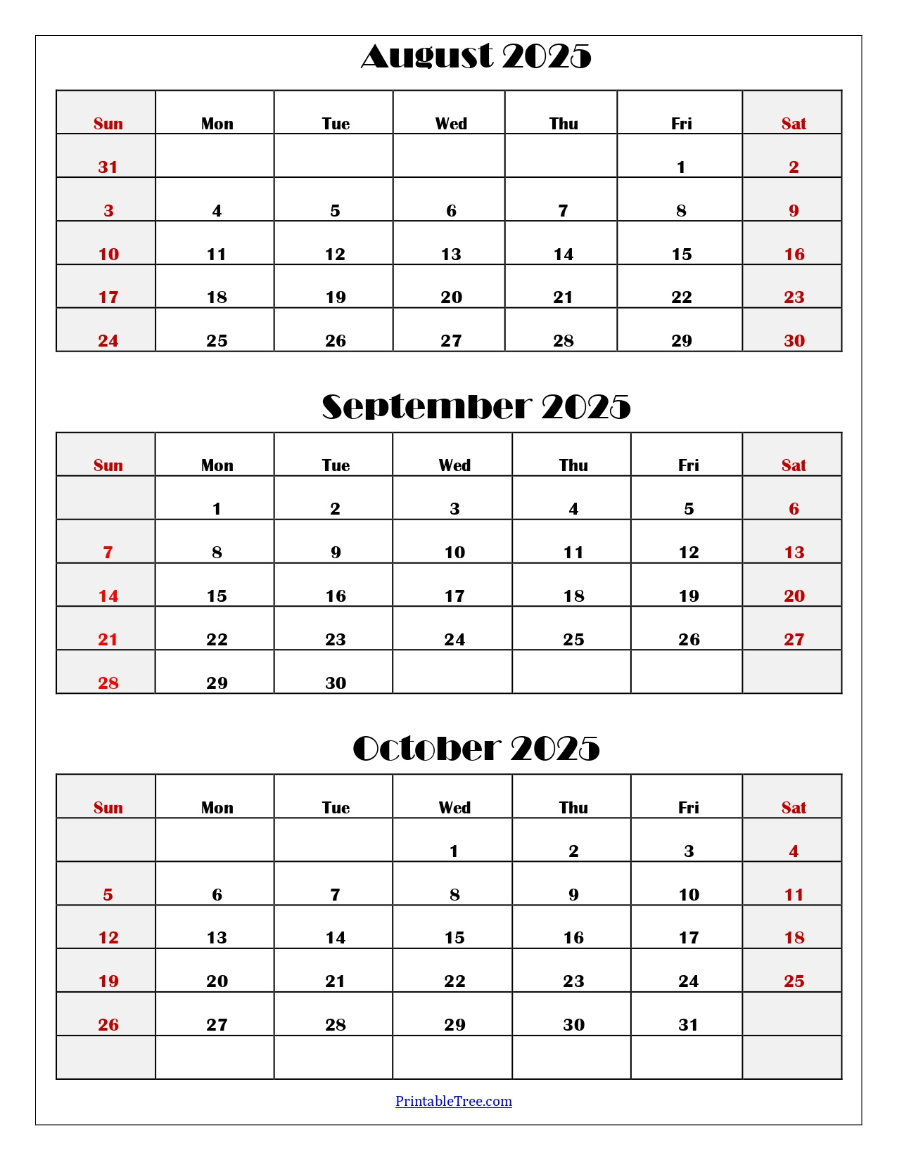 August To October 2025 Calendar Printable Pdf | Three Months Calendar - August September And October 2025 Calendar