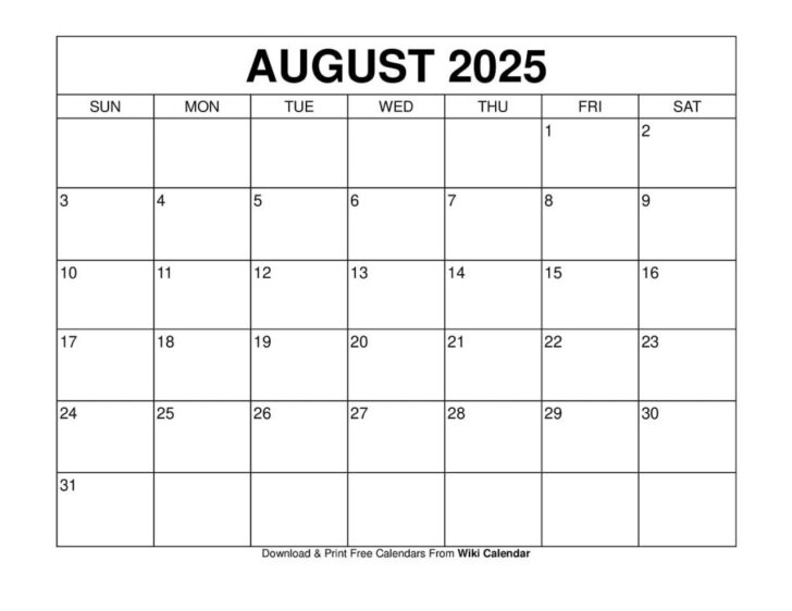 Wiki Calendar August 2025