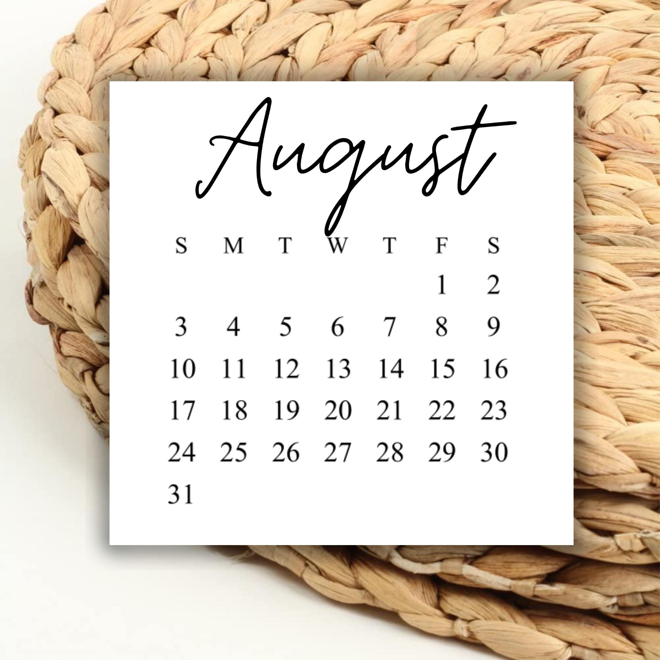 Digital 2025 August Square Calendar Printable Digital Download For - August 2025 Calendar Save The Date