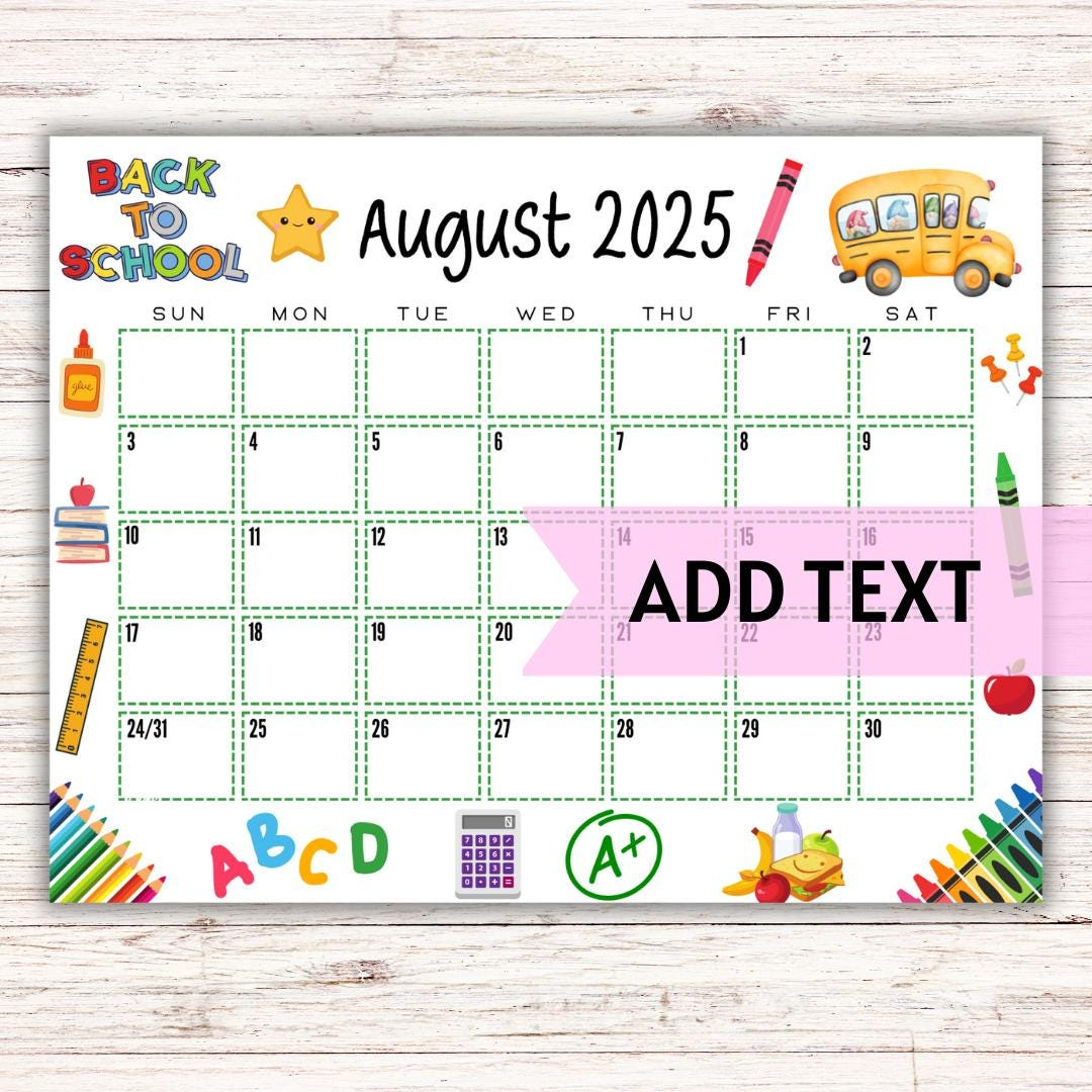 Editable Printable August Calendar 2025 | Colorful Back To School Calendar | Classroom Calendar | August 2025 Calendar | Fillable Calendar - Etsy - August 2025 Calendar Decoration Ideas