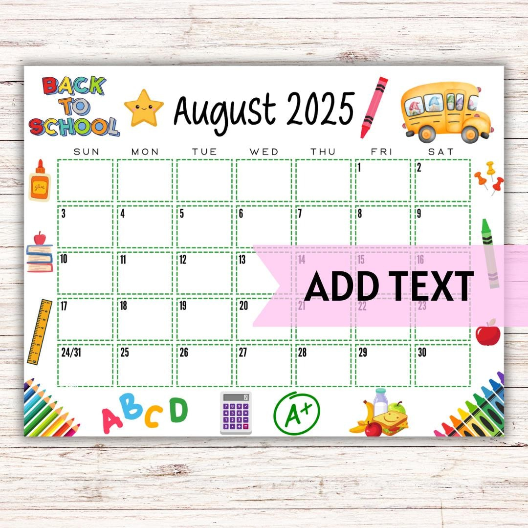 Editable Printable August Calendar 2025 | Colorful Back To School Calendar | Classroom Calendar | August 2025 Calendar | Fillable Calendar - Etsy - August 2025 Calendar Theme Ideas