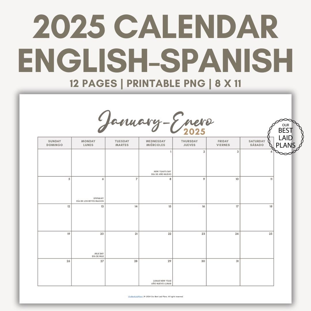 English Spanish Calendar For 2025 Printable Pdf With Holidays - August 2025 Calendar in Spanish