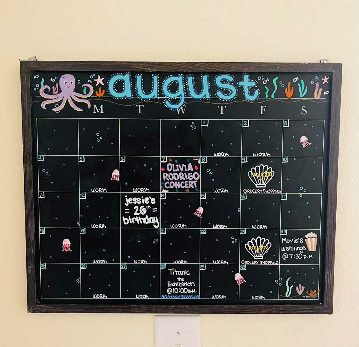 🐠🐙 August Chalkboard Calendar 🐙🐠 - August 2025 Calendar Ideas Chalkboard