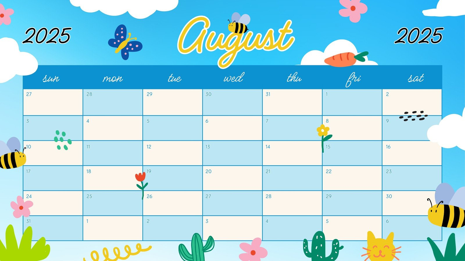 Free Printable August 2025 Calendar Templates | Canva - August 2025 Calendar Theme Ideas