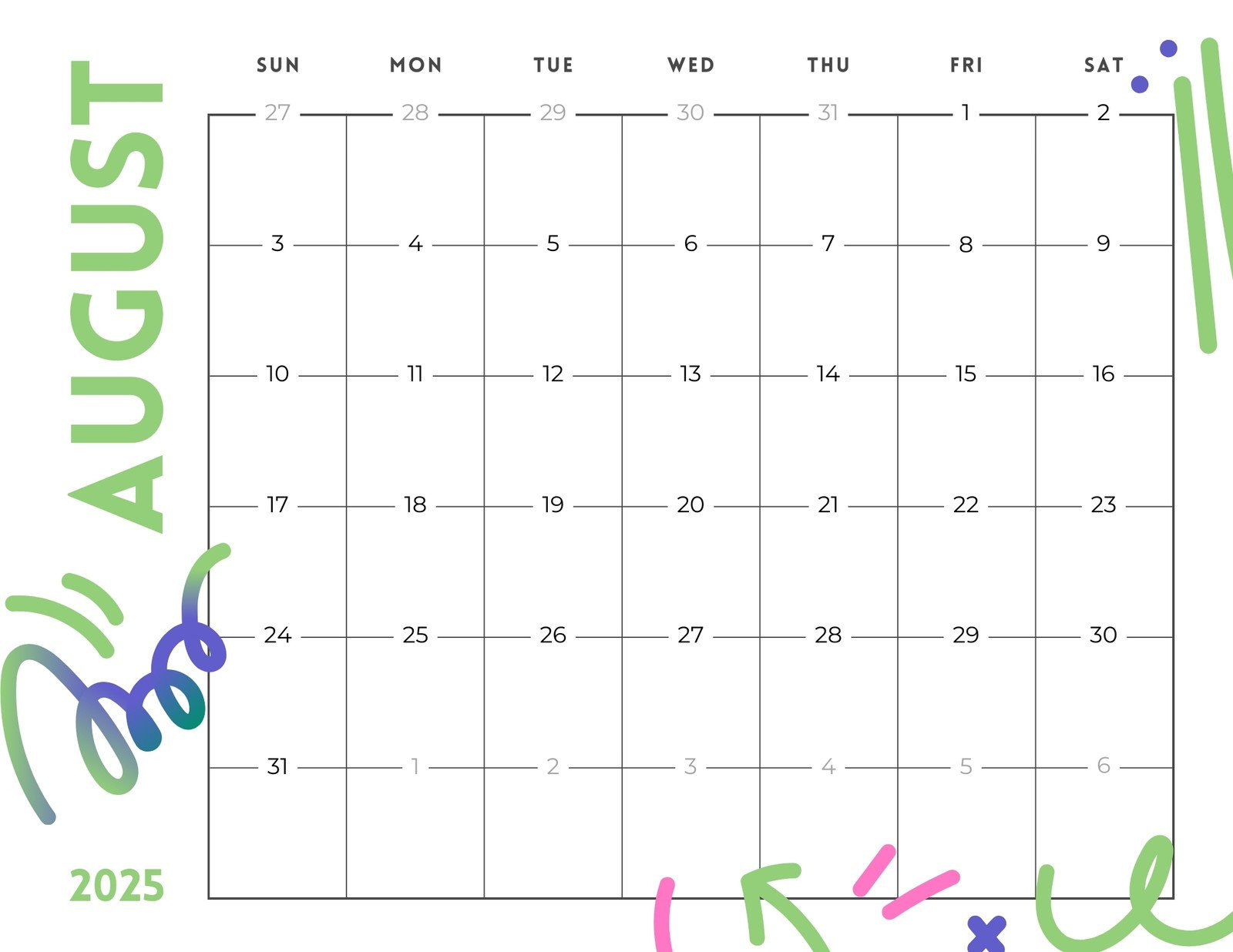 Free Printable August 2025 Calendar Templates | Canva - August 2025 Calendar Typecalendar
