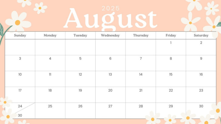 August Calendar 2025 Cute