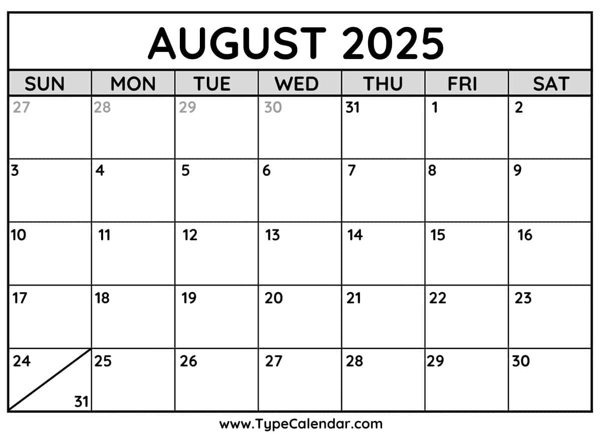 Free Printable Calendar 2025 | Linktree - August 2025 Calendar Typecalendar