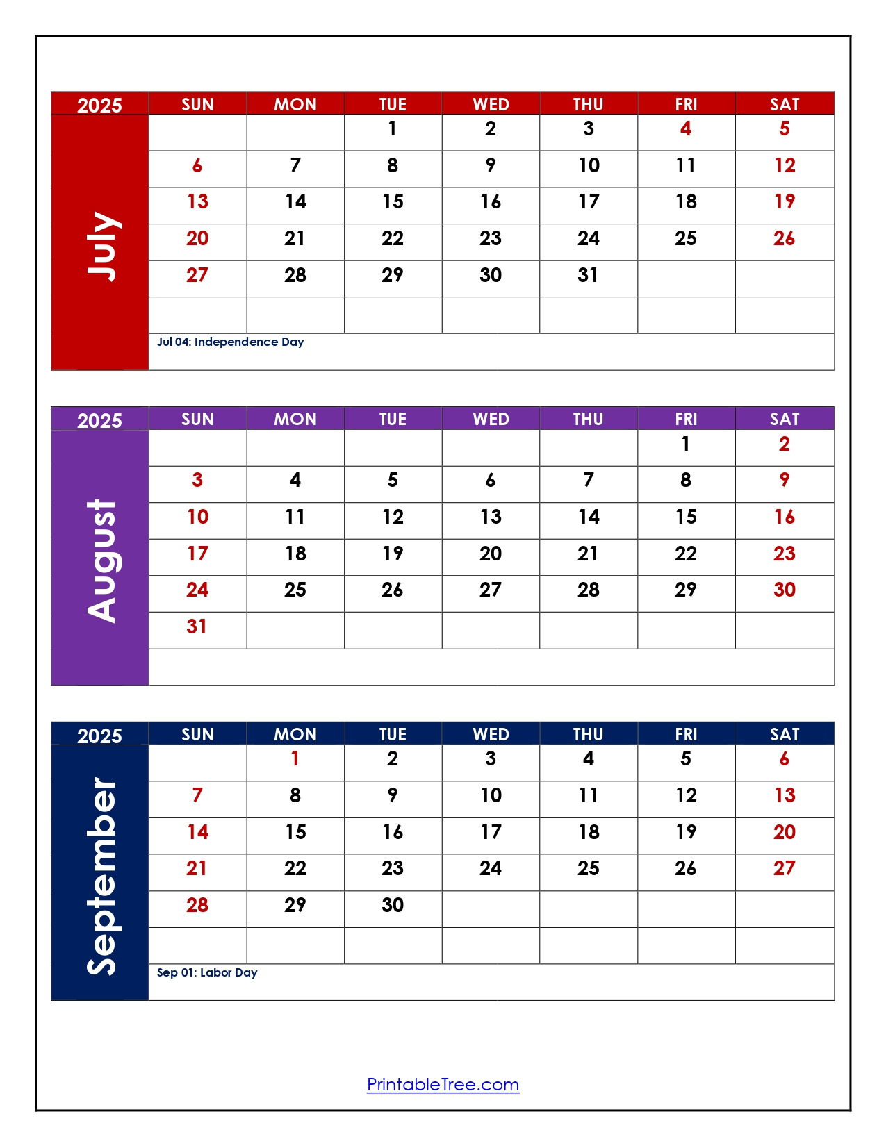 July To September 2025 Calendar Printable Pdf | Three Months Calendar - July August September Printable Calendar 2025