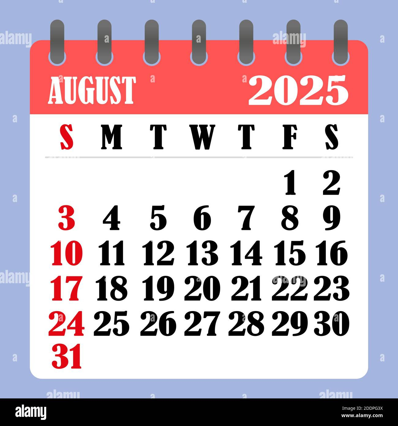 Letter Calendar For August 2025. The Week Begins On Sunday. Time - Calendar For the Month of August 2025