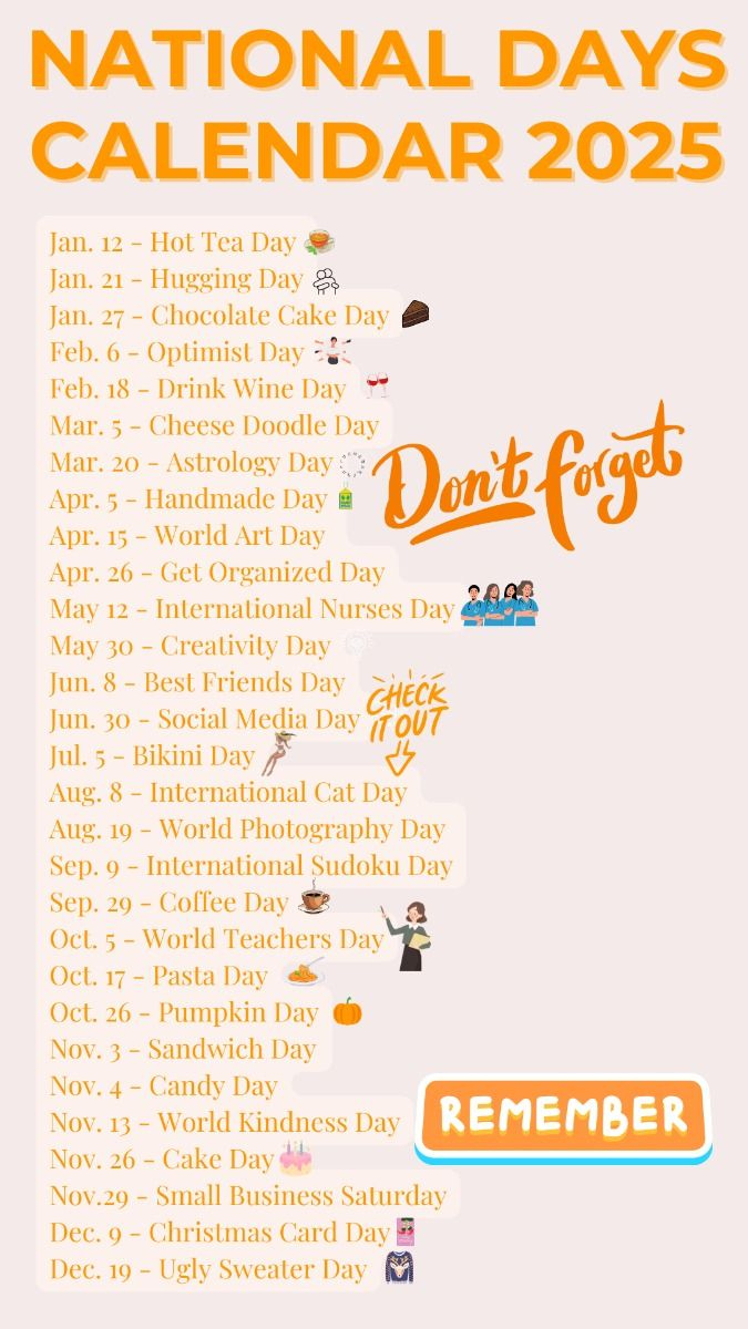 National Days Calendar 2025 | Fun Holidays 2025 | Social Media - August 2025 National Days Calendar