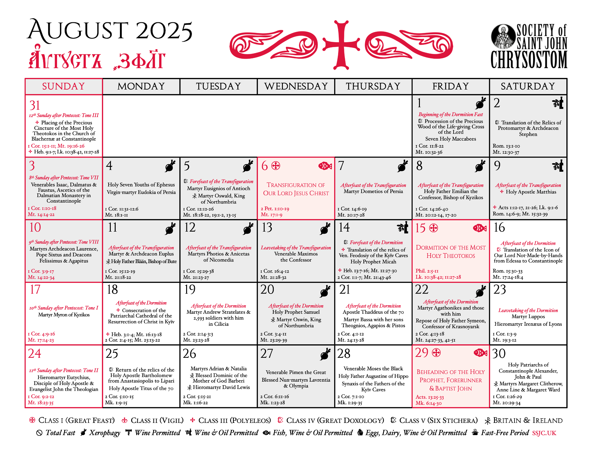 New Liturgical Movement: A New Liturgical Calendar For The - August Saints Calendar 2025