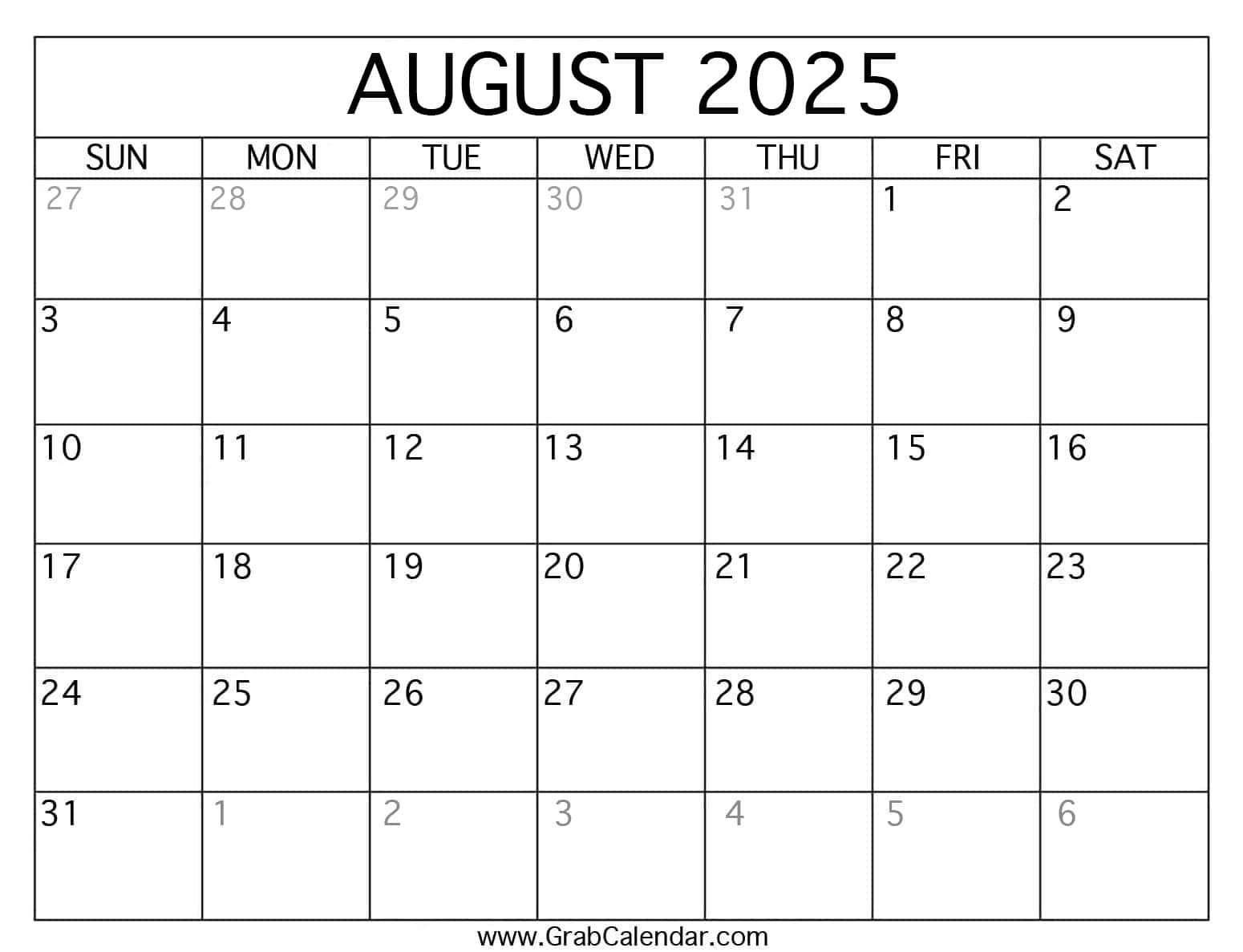 Printable August 2025 Calendar - August 10 2025 Calendar