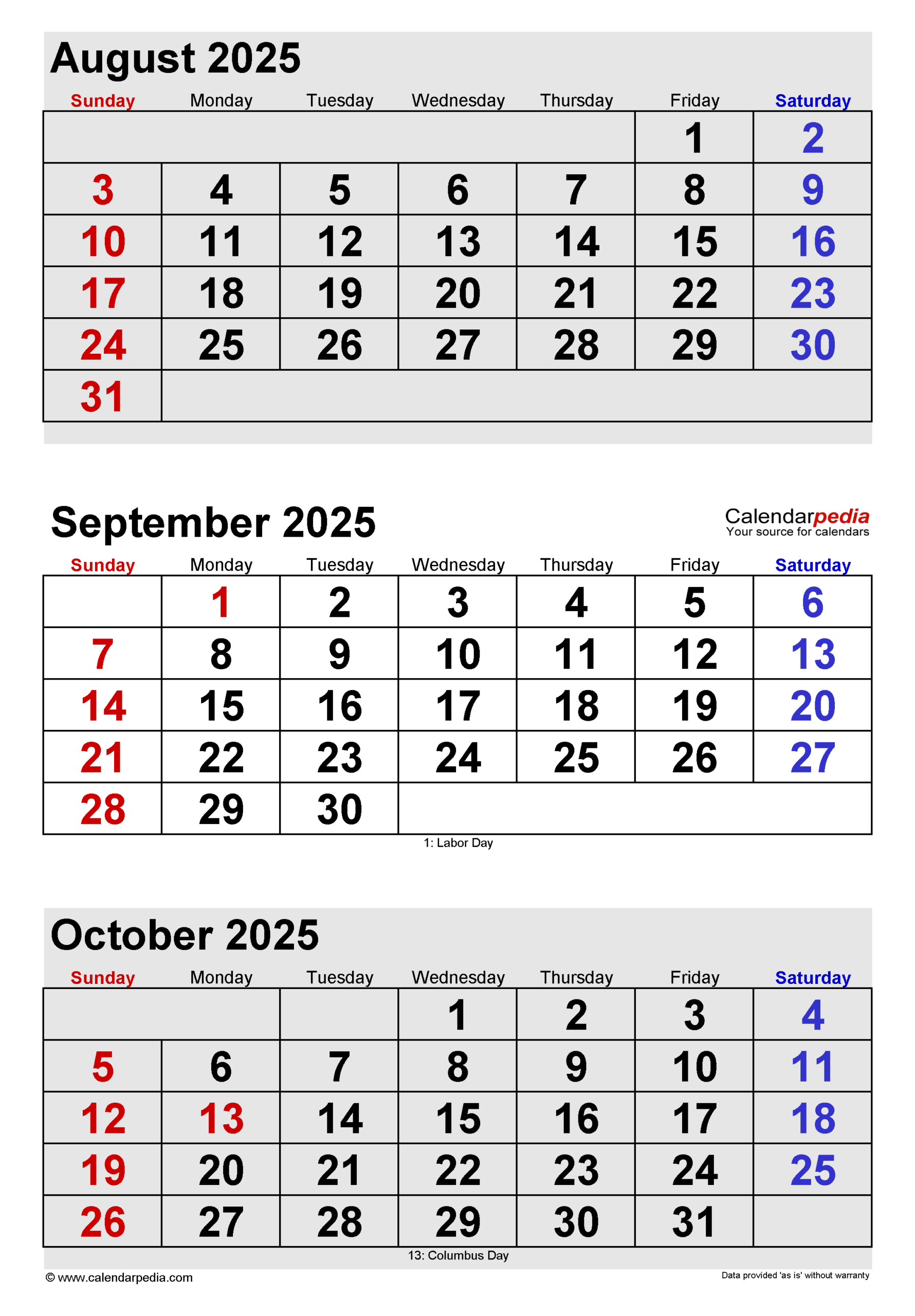 September 2025 Calendar | Templates For Pdf, Excel And Word - August September and October 2025 Calendar