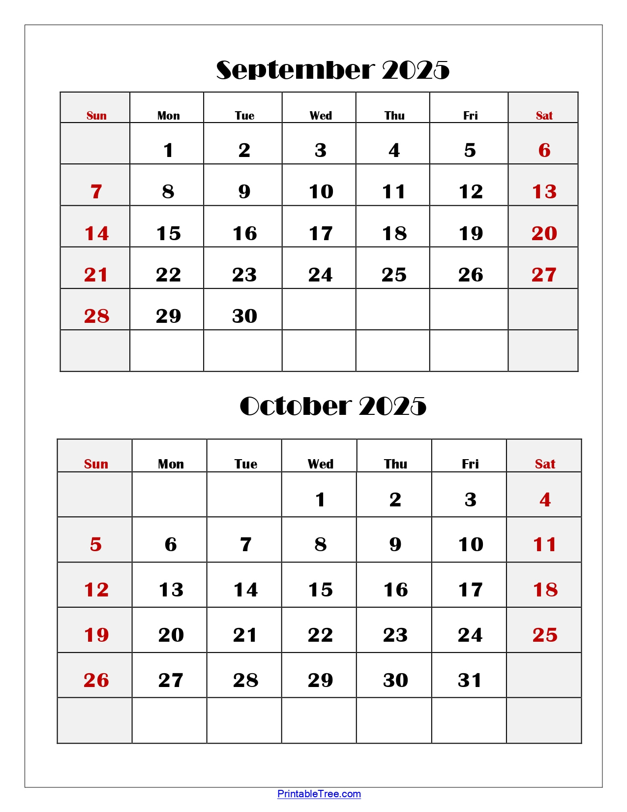 September And October 2025 Calendar Printable Pdf | Two Months - August September October Calendar 2025
