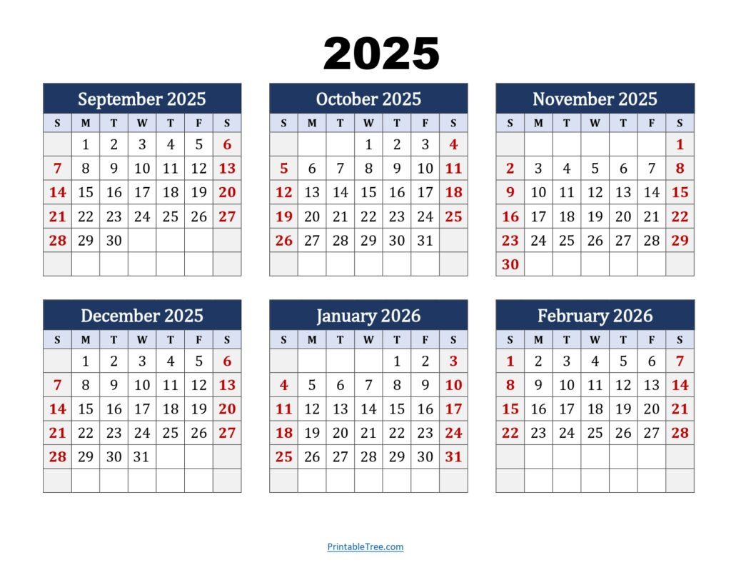 Six Month Calendar 2024-2025 Printable Pdf- 6 Months Calendar - Calendar August 2025 and September 2026