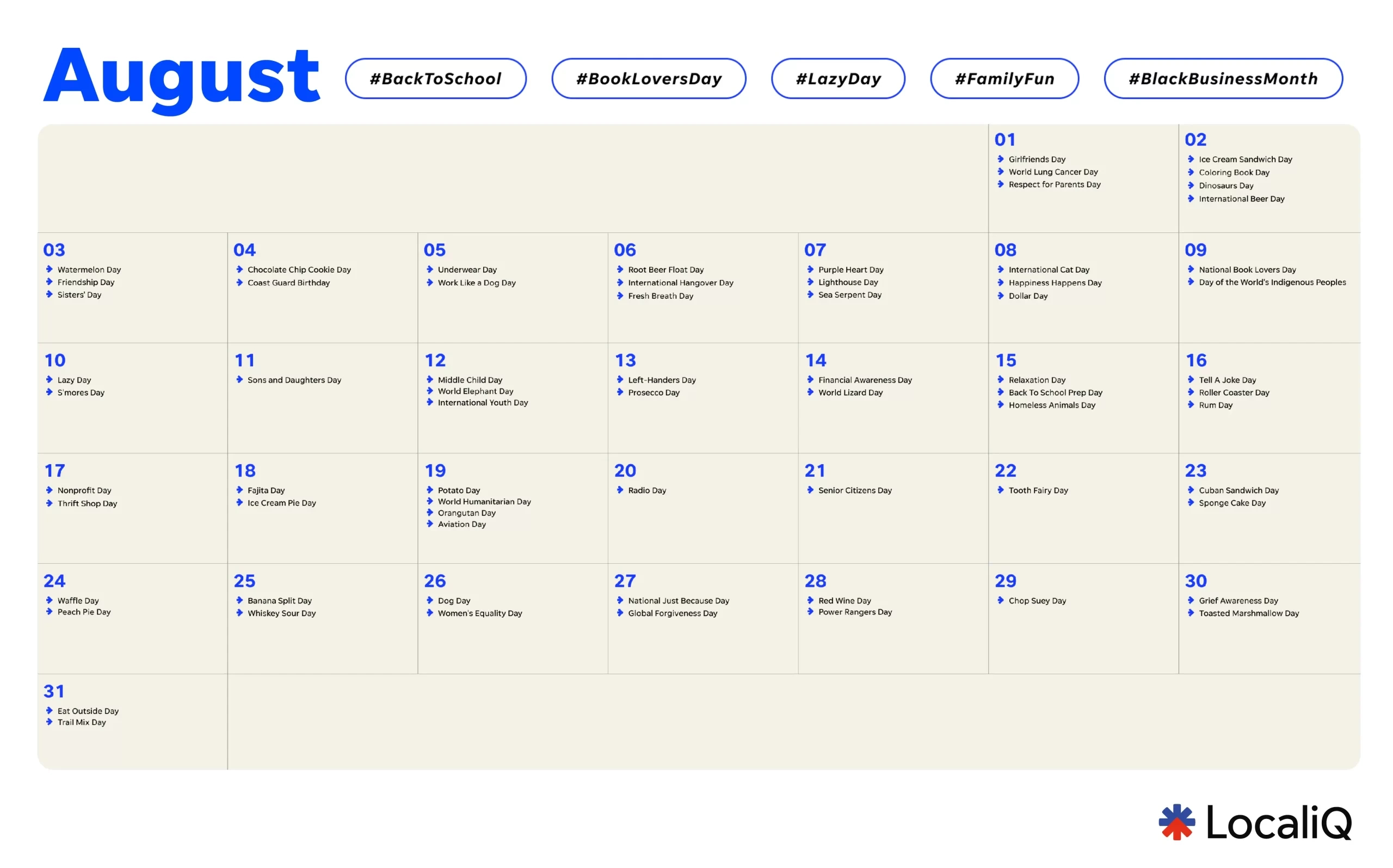 Your Essential 2025 Marketing Calendar Template | Localiq - August Social Media Calendar 2025