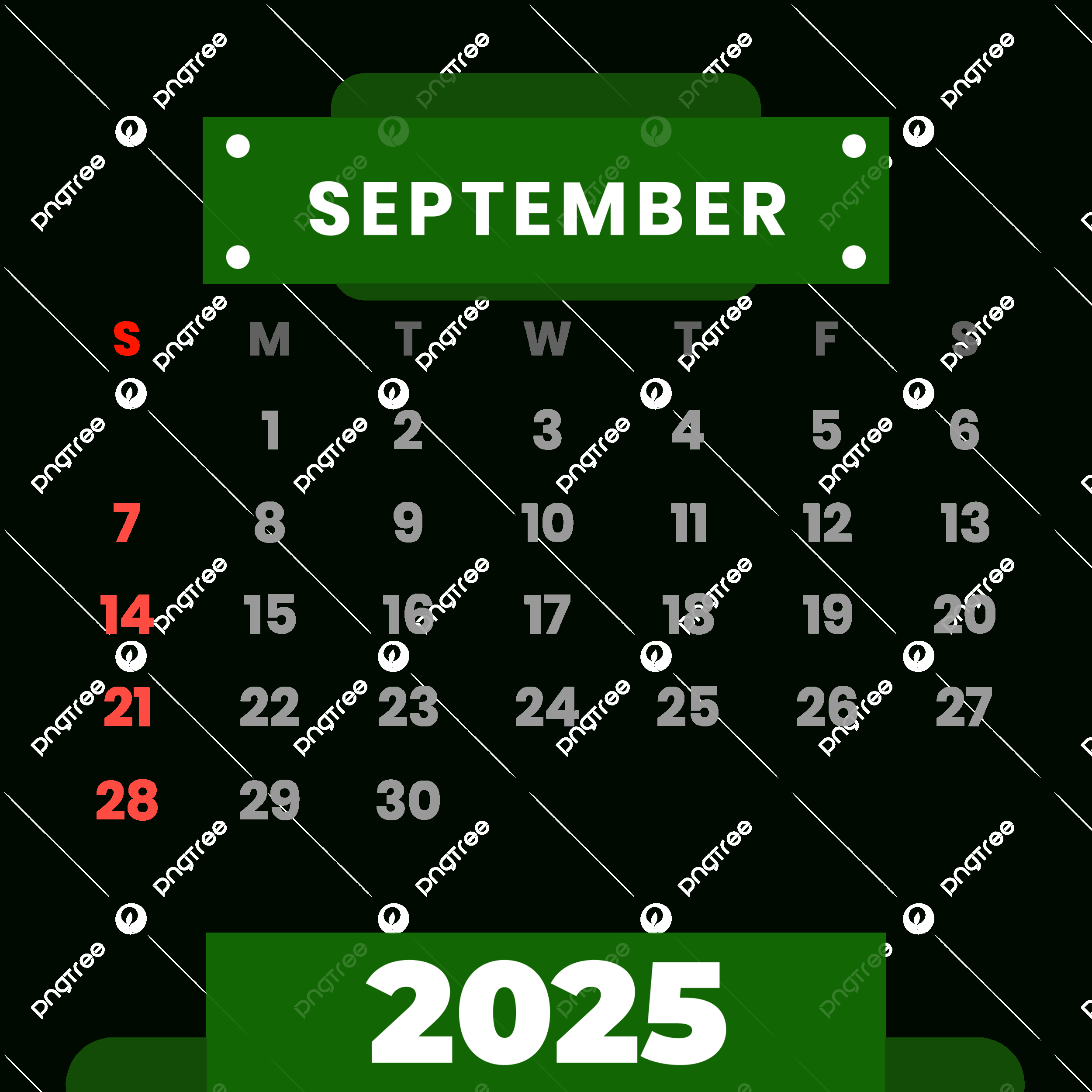2025 September Vector Clipart Green Monthly Calendar, 2025 - September 2025 Calendar Green