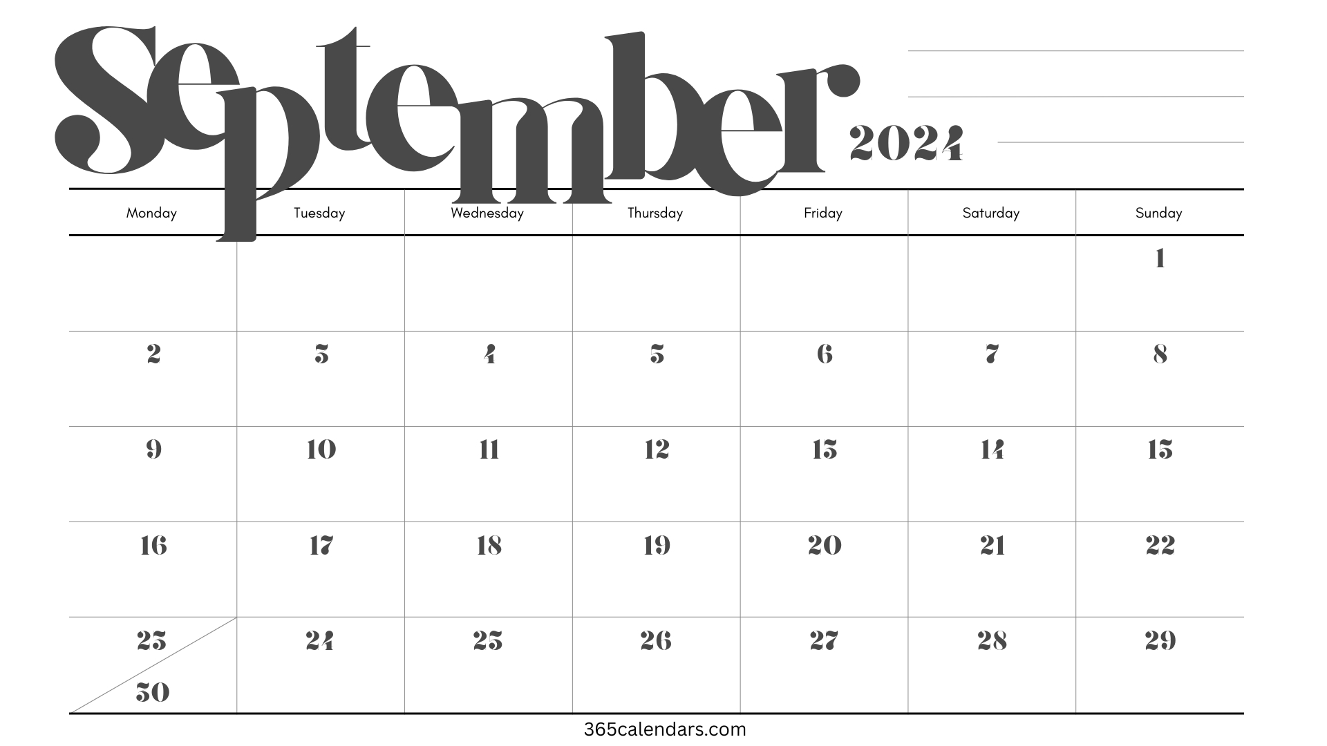 Printable September 2025 Calendar - 365calendars.com
