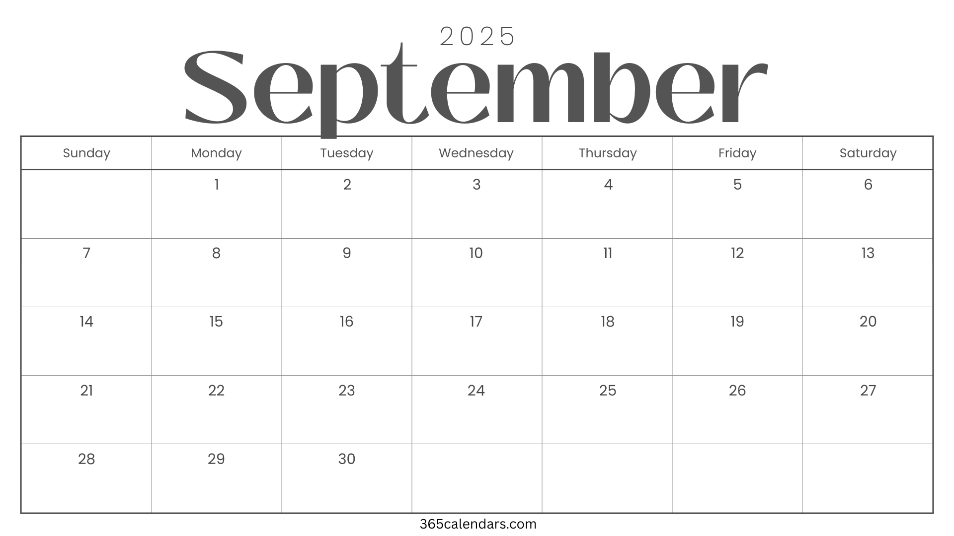 September 2025 Calendar - 365calendars.com