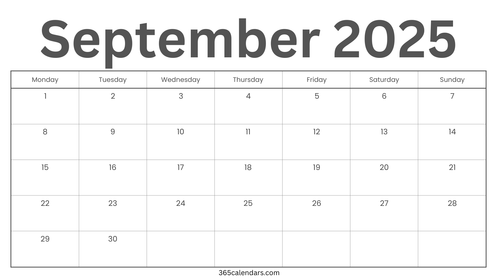 September Calendar 2025 - 365calendars.com