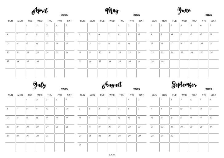 April to September 2025 Calendar